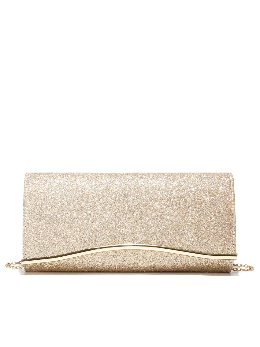 Ruched Panel Flap Chain Glitter Square Bag
