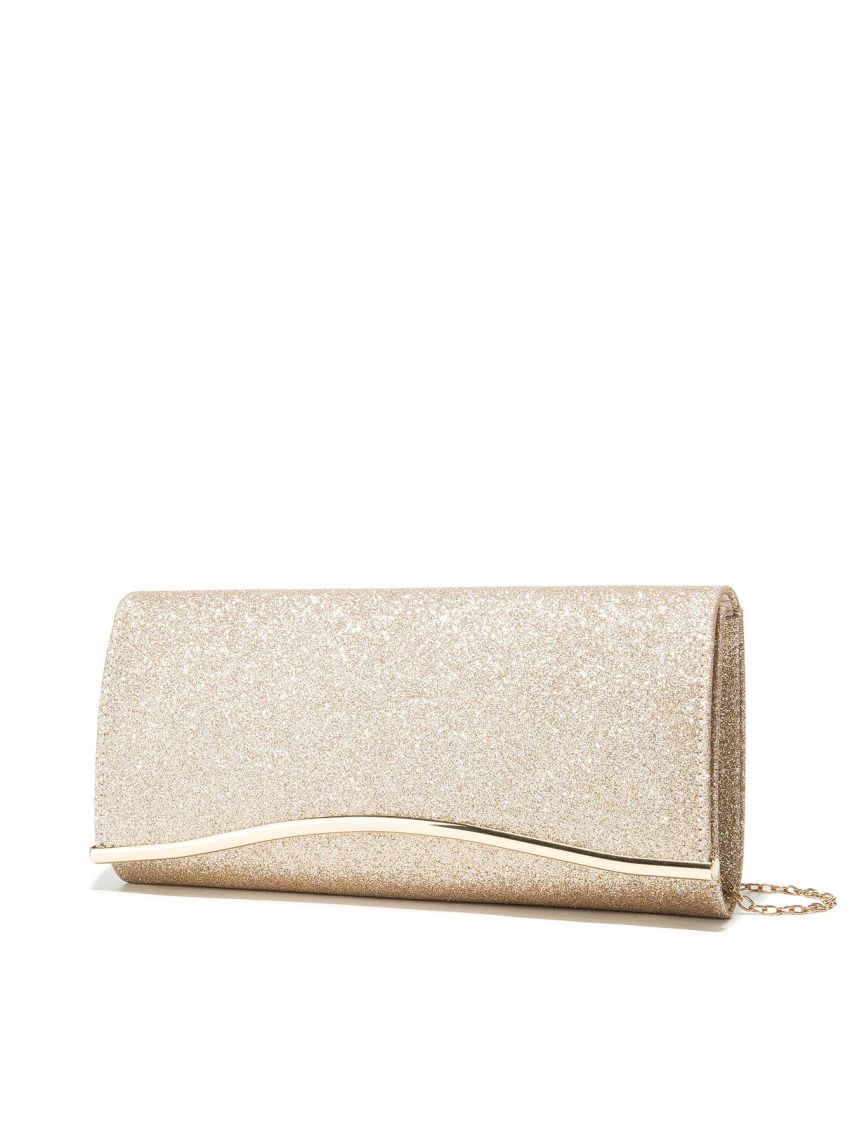 Ruched Panel Flap Chain Glitter Square Bag