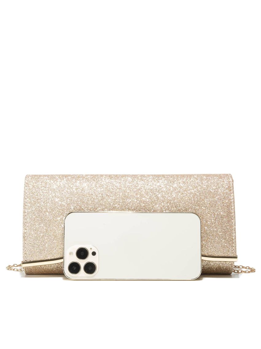 Ruched Panel Flap Chain Glitter Square Bag