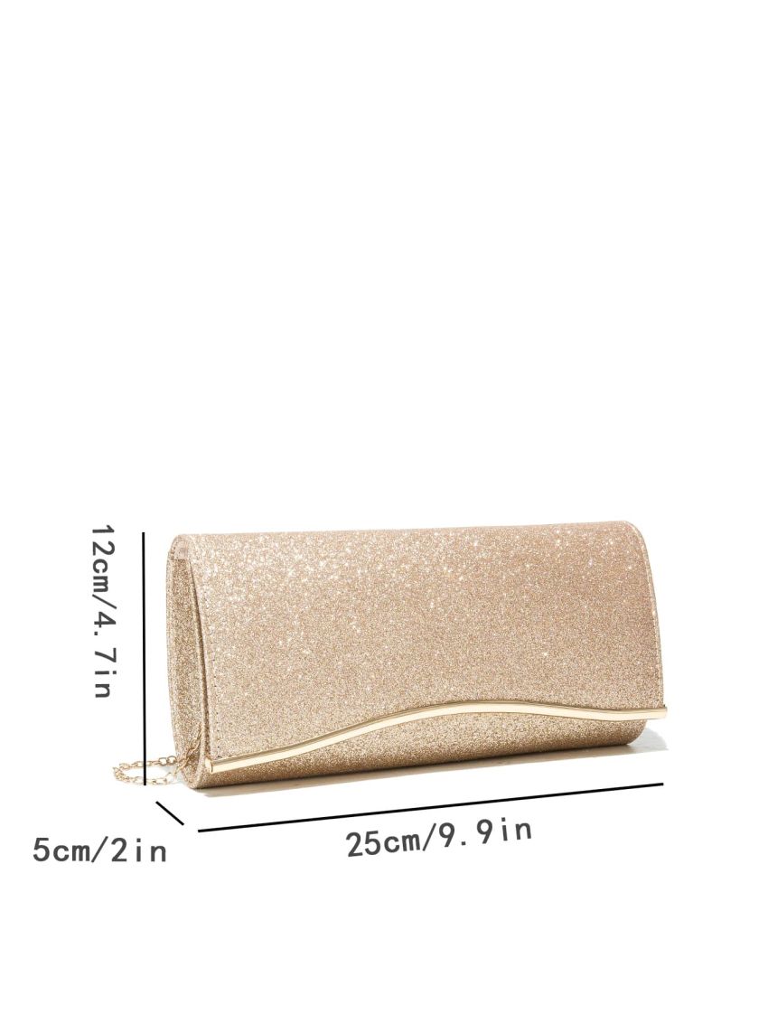 Ruched Panel Flap Chain Glitter Square Bag