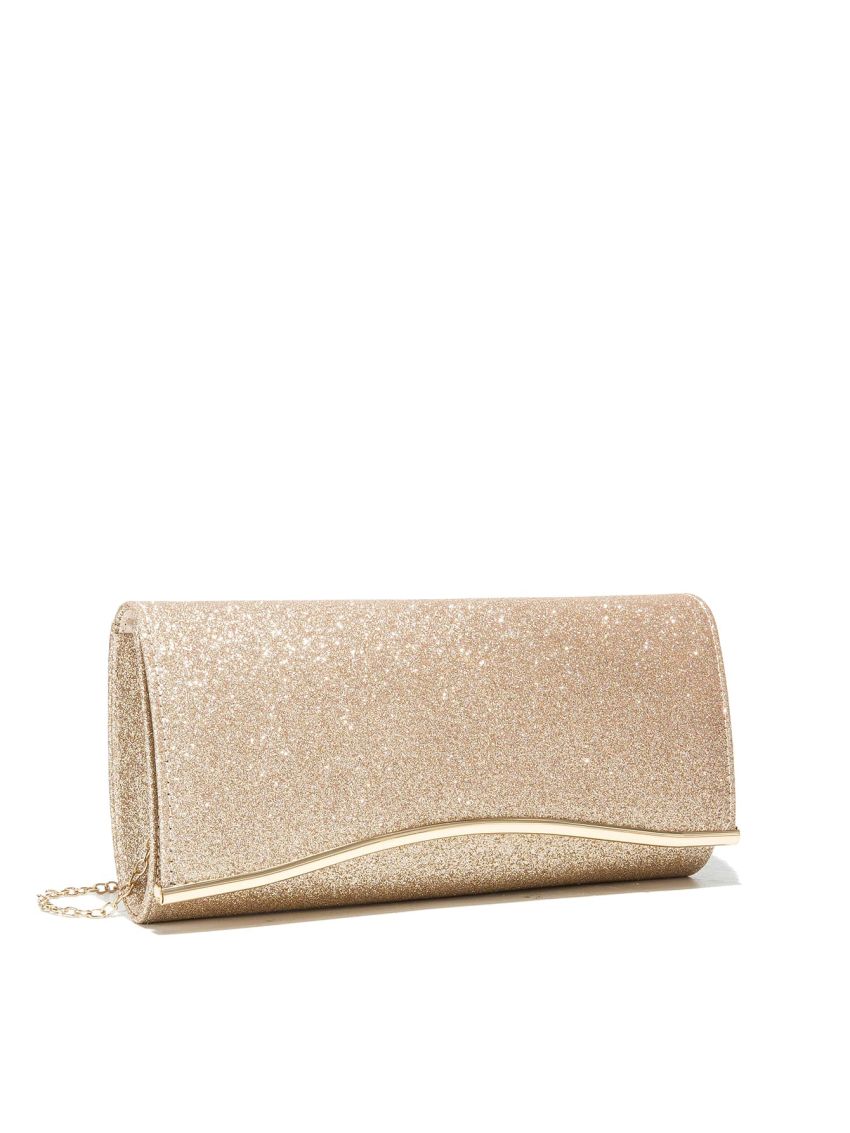 Ruched Panel Flap Chain Glitter Square Bag