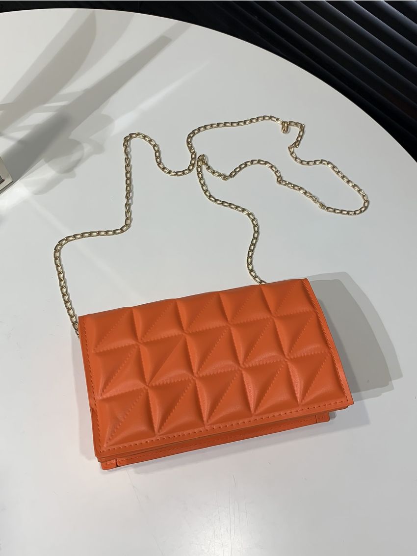 Mini Neon Orange Quilted Chain Square Bag