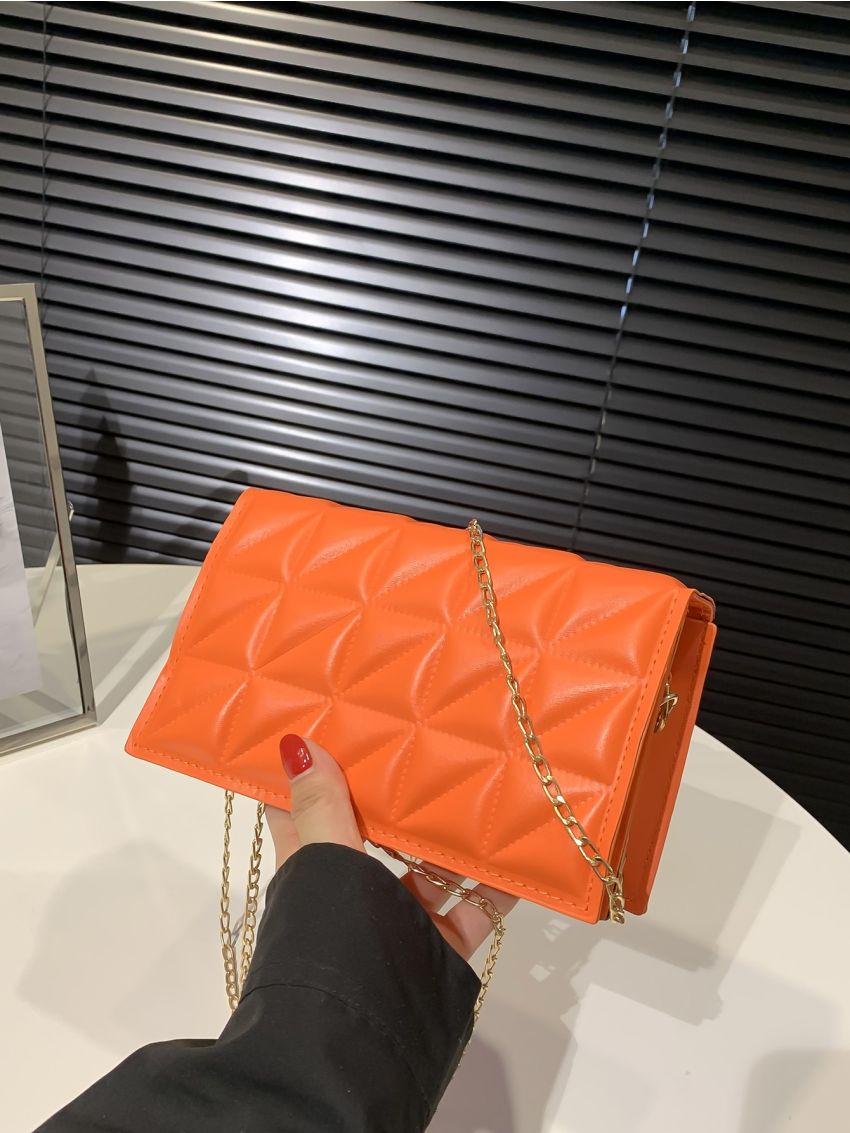 Mini Neon Orange Quilted Chain Square Bag