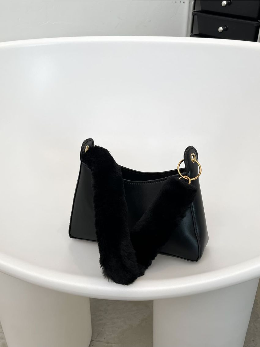 Fluffy Top Handle Baguette Bag