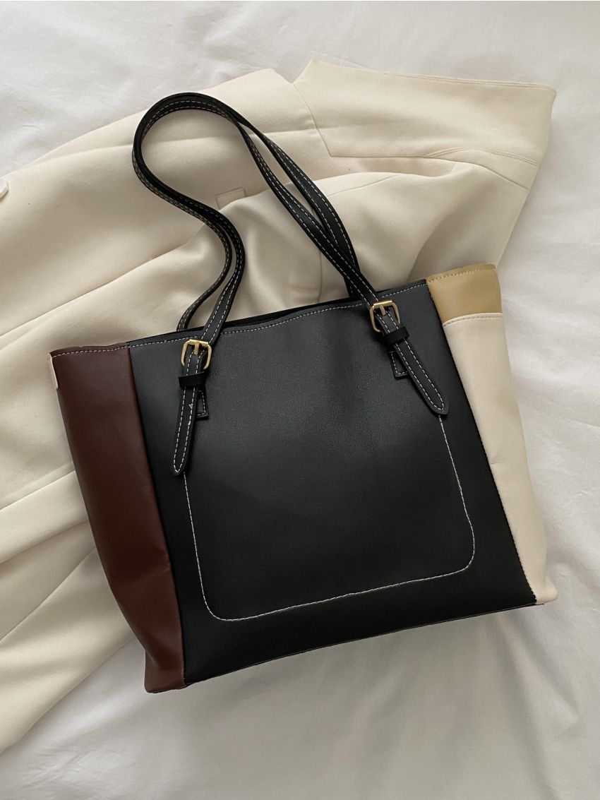 Color Block Shoulder Tote Bag