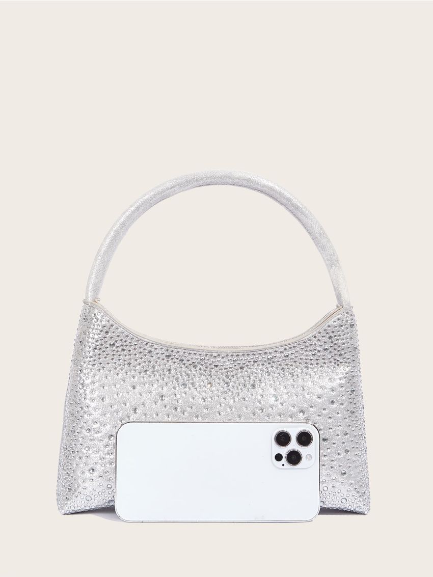 Satin Rhinestone Decor Hobo Bag