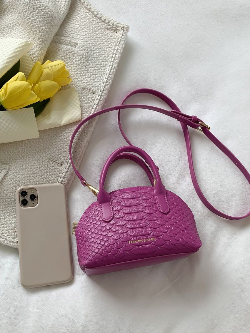 Mini Letter & Crocodile Embossed Dome Bag for Women