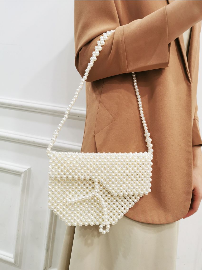 Mini Faux Pearl Beaded Flap Novelty Bag