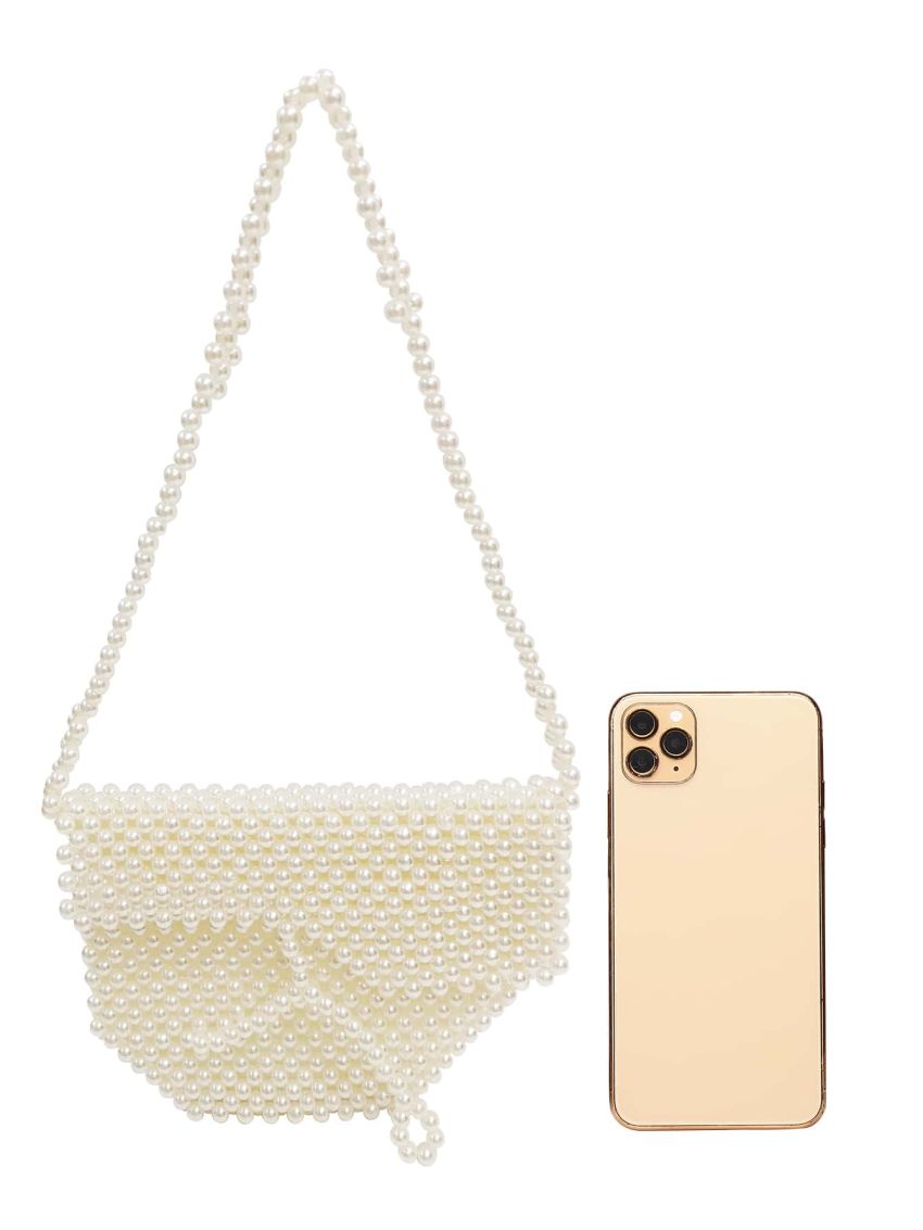 Mini Faux Pearl Beaded Flap Novelty Bag