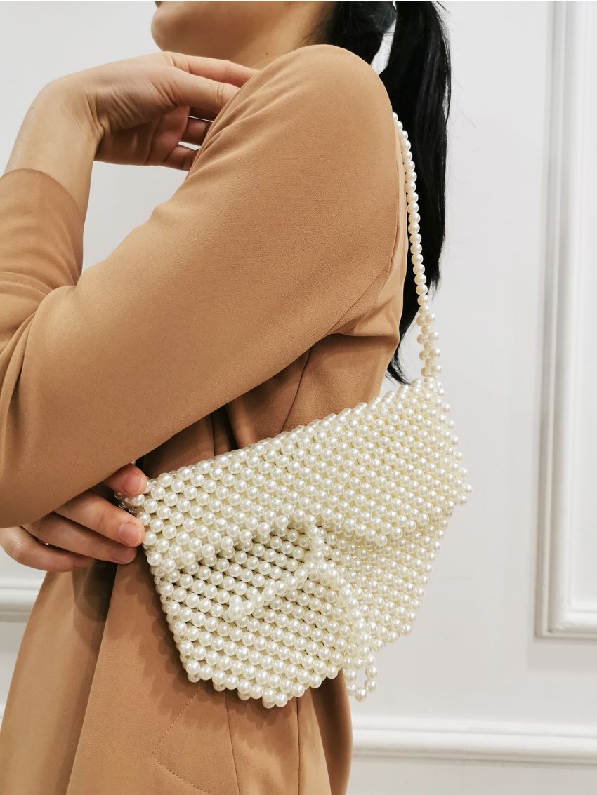 Mini Faux Pearl Beaded Flap Novelty Bag