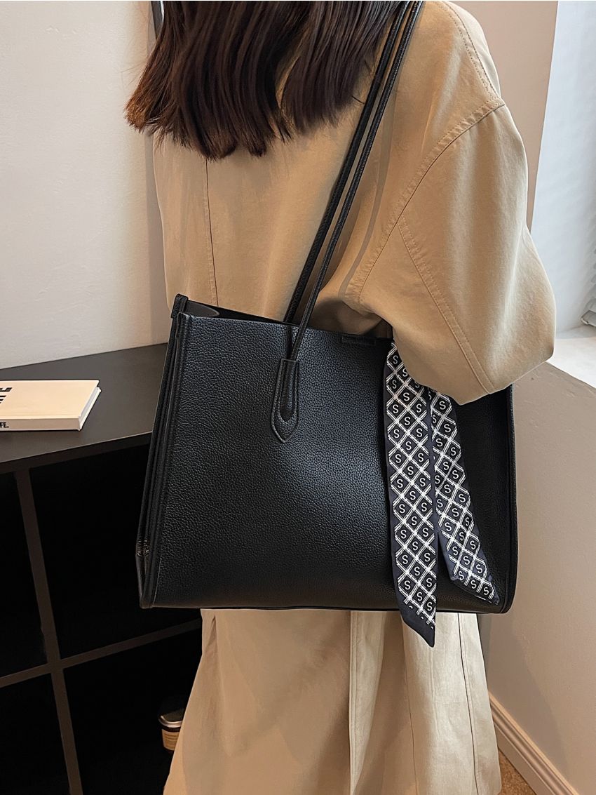 Minimalist Twilly Scarf Decor Shoulder Tote Bag With Small Pouch