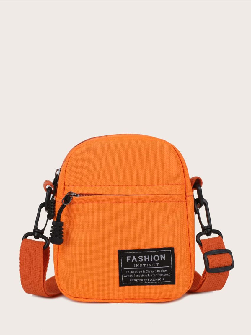 Mini Neon Orange Letter Patch Decor Square Bag