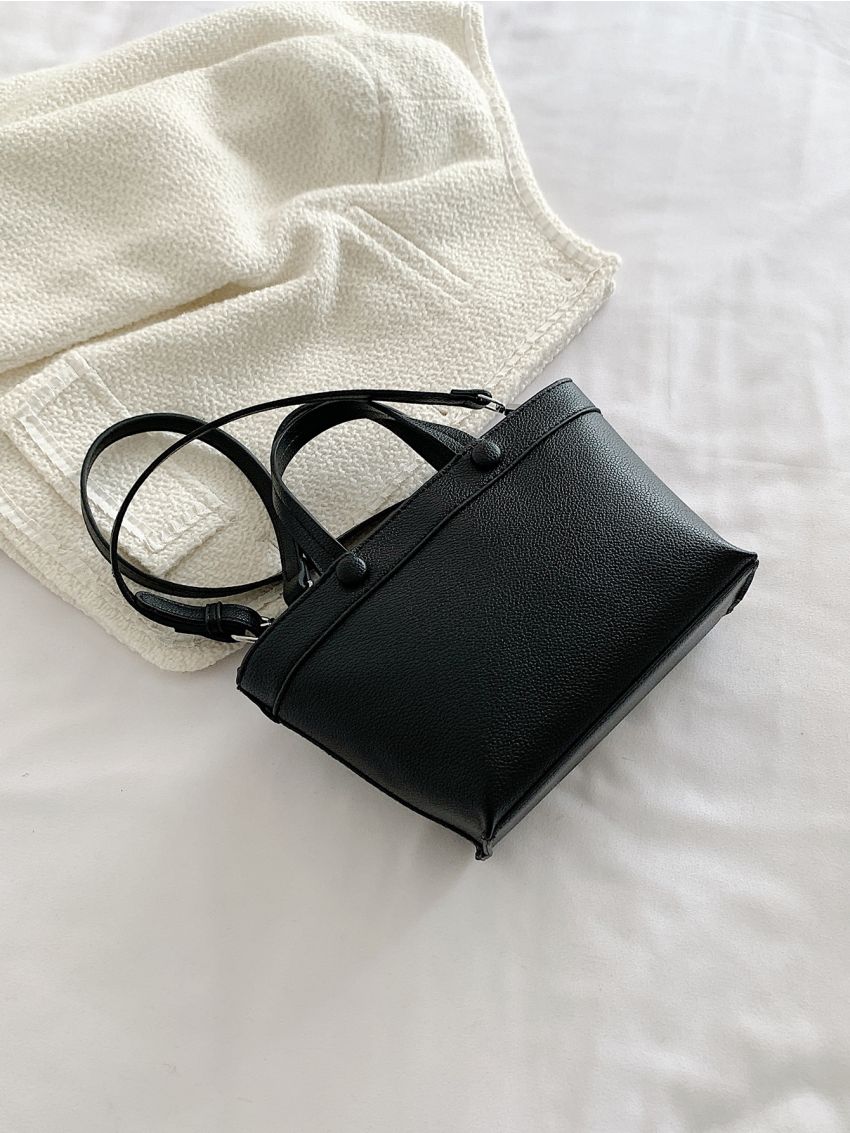 Litchi Embossed Double Handle Square Bag