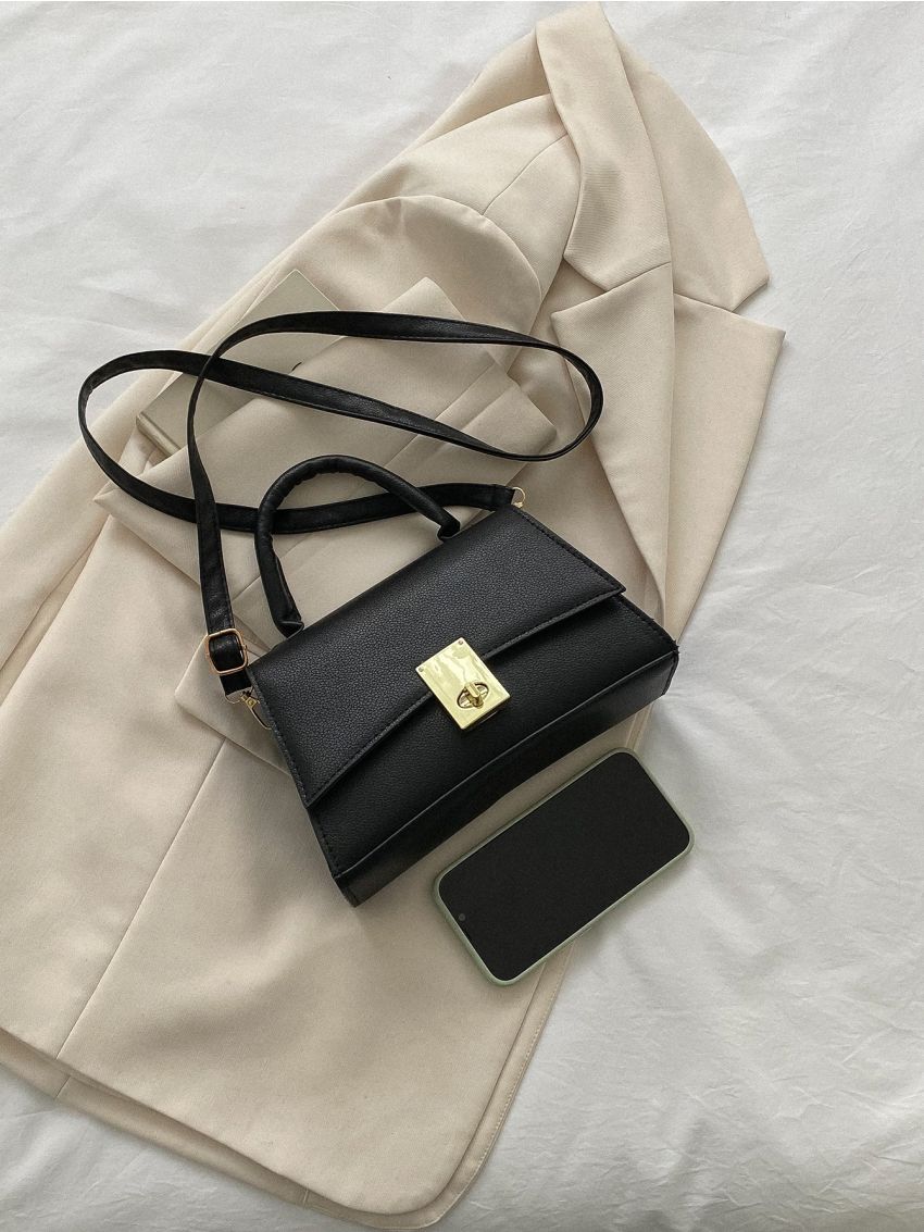 Litchi Embossed Twist Lock Flap Square Bag