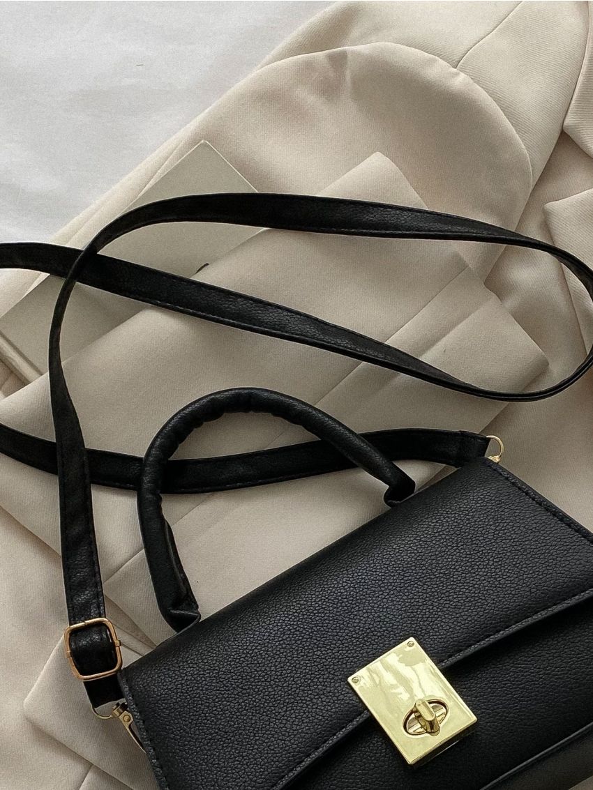 Litchi Embossed Twist Lock Flap Square Bag