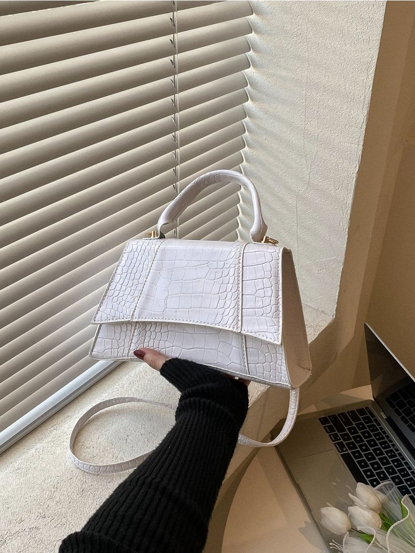 Crocodile Embossed Flap Square Bag