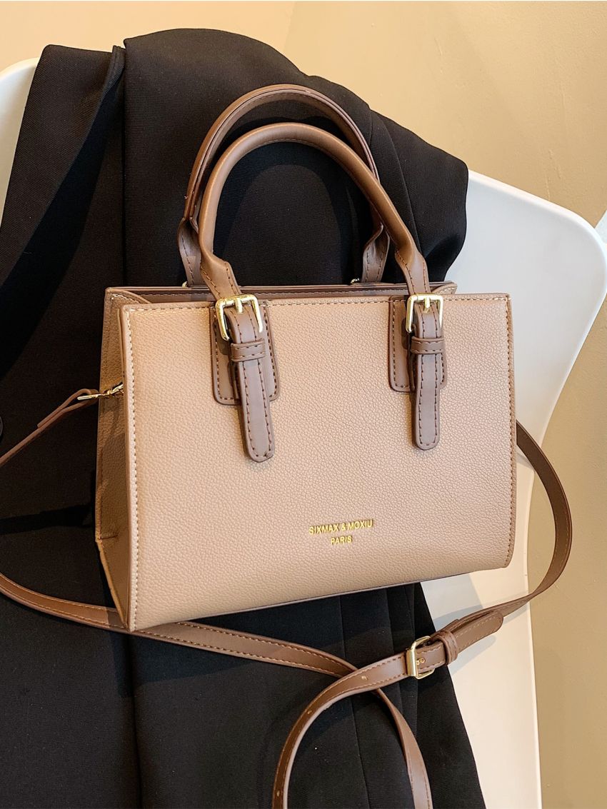 Letter Detail Colorblock Square Bag