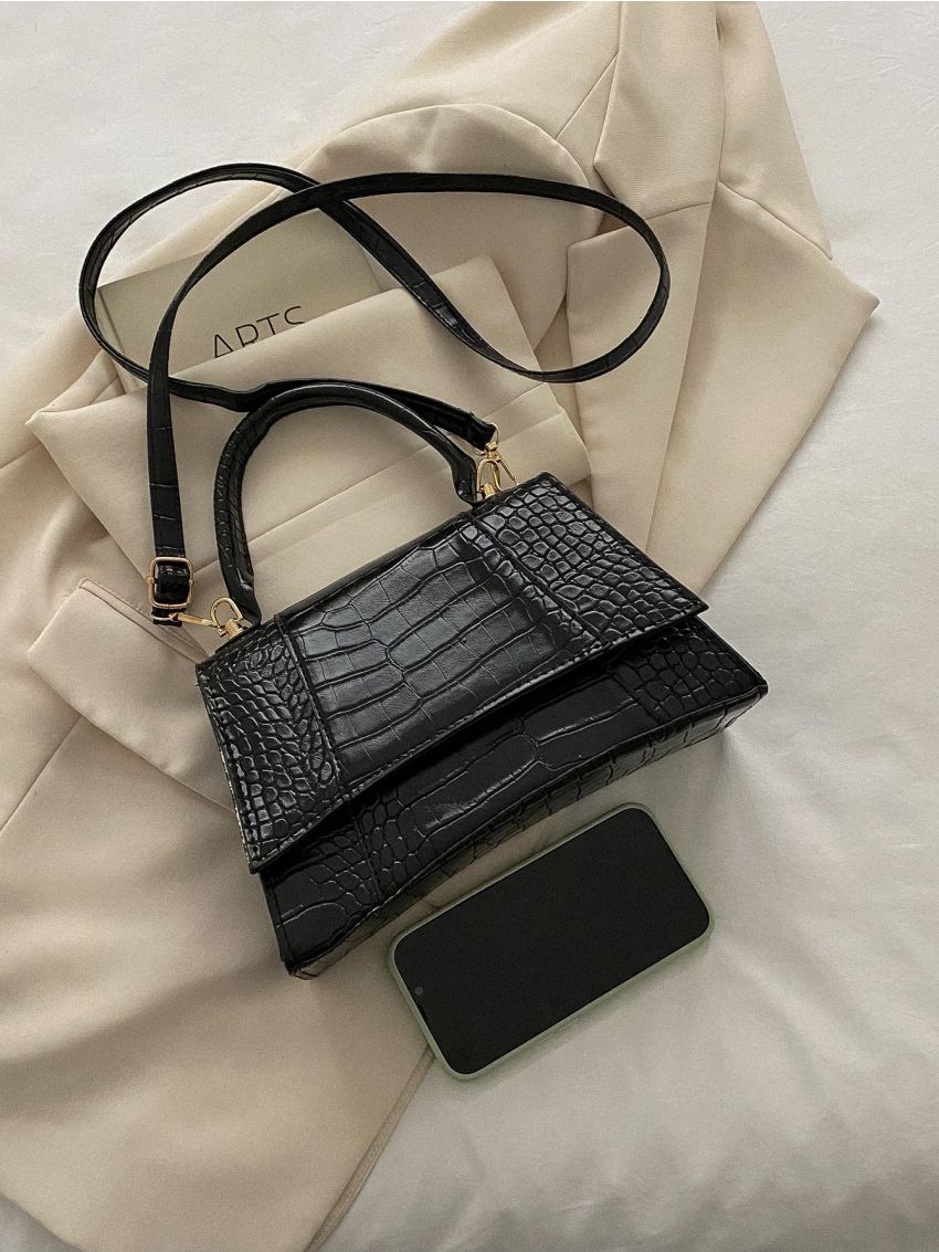 Crocodile Embossed Flap Square Bag