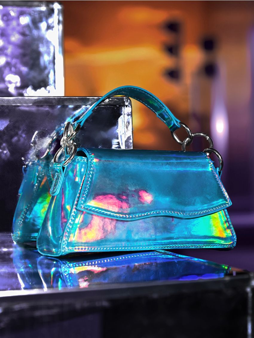 Mini Holographic Top Handle Flap Baguette Bag