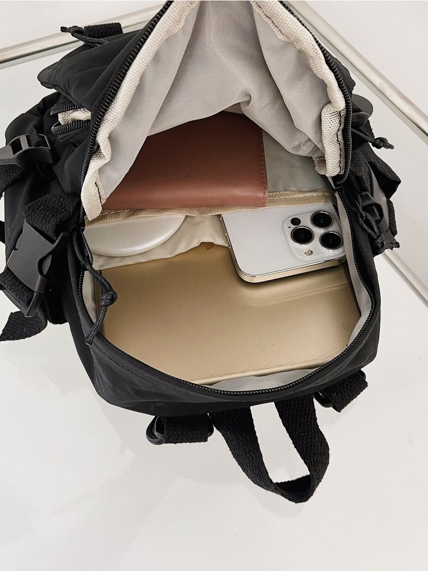 Patch Detail Release Buckle Decor Functional Backpack