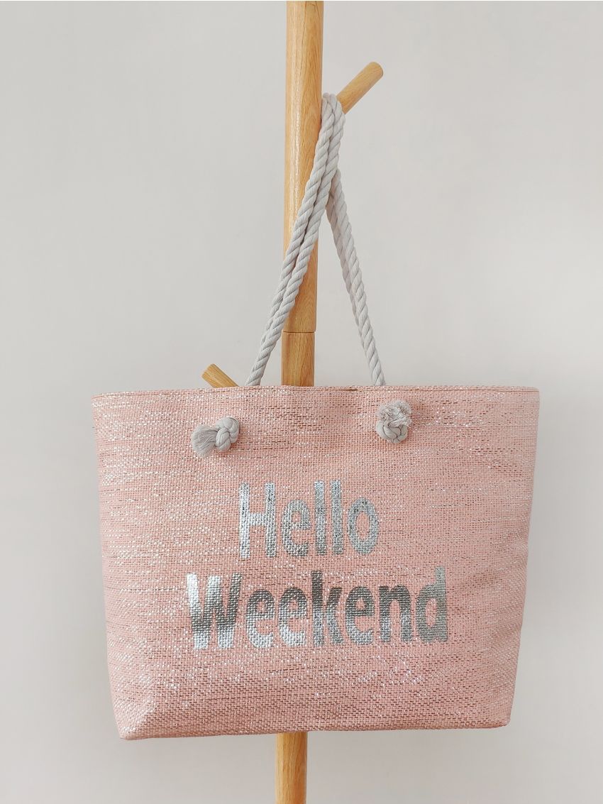 Metallic Letter Graphic Straw Bag