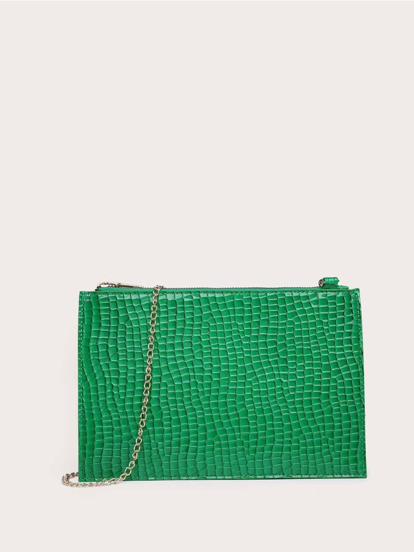 Crocodile Embossed Chain Square Bag