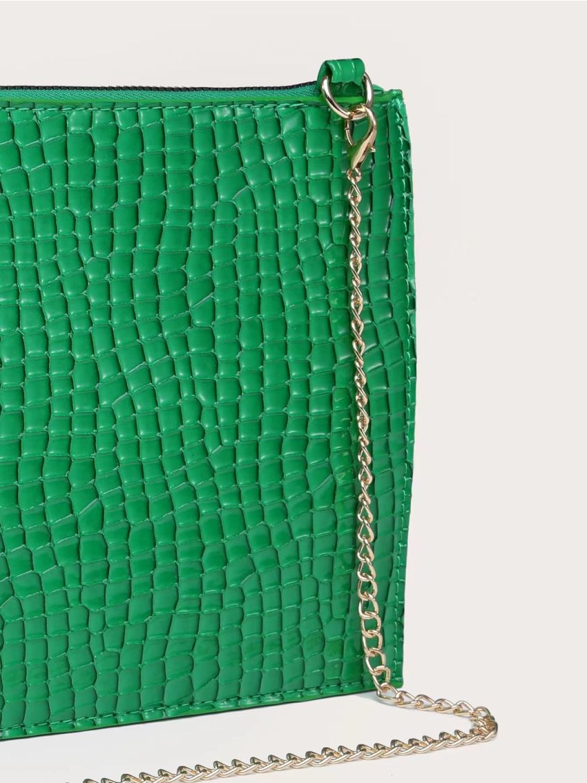Crocodile Embossed Chain Square Bag