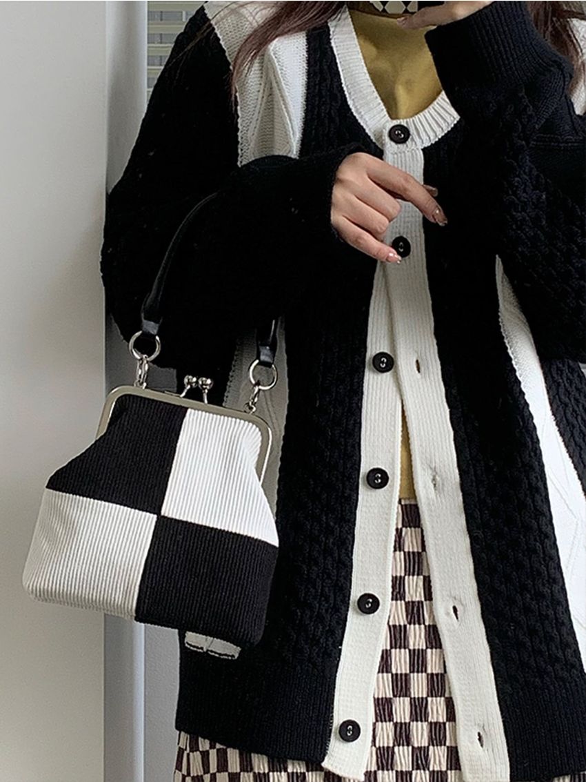 Mini Two Tone Kiss Lock Shoulder Bag