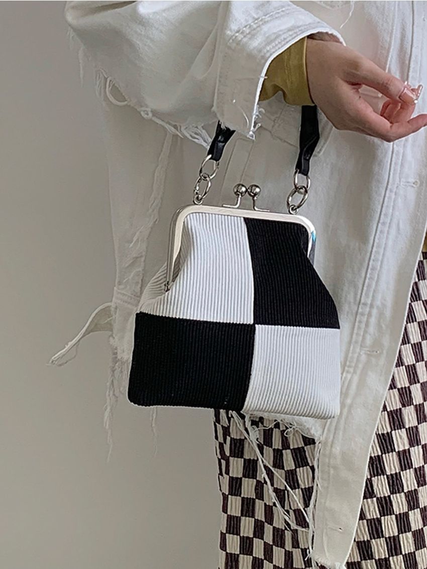 Mini Two Tone Kiss Lock Shoulder Bag