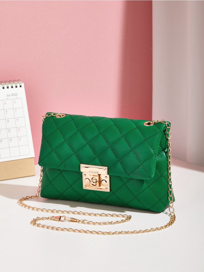 Geometric Quilted Chain Square Bag