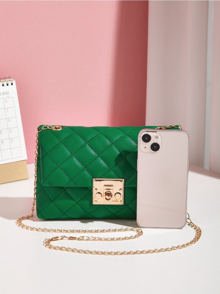 Geometric Quilted Chain Square Bag