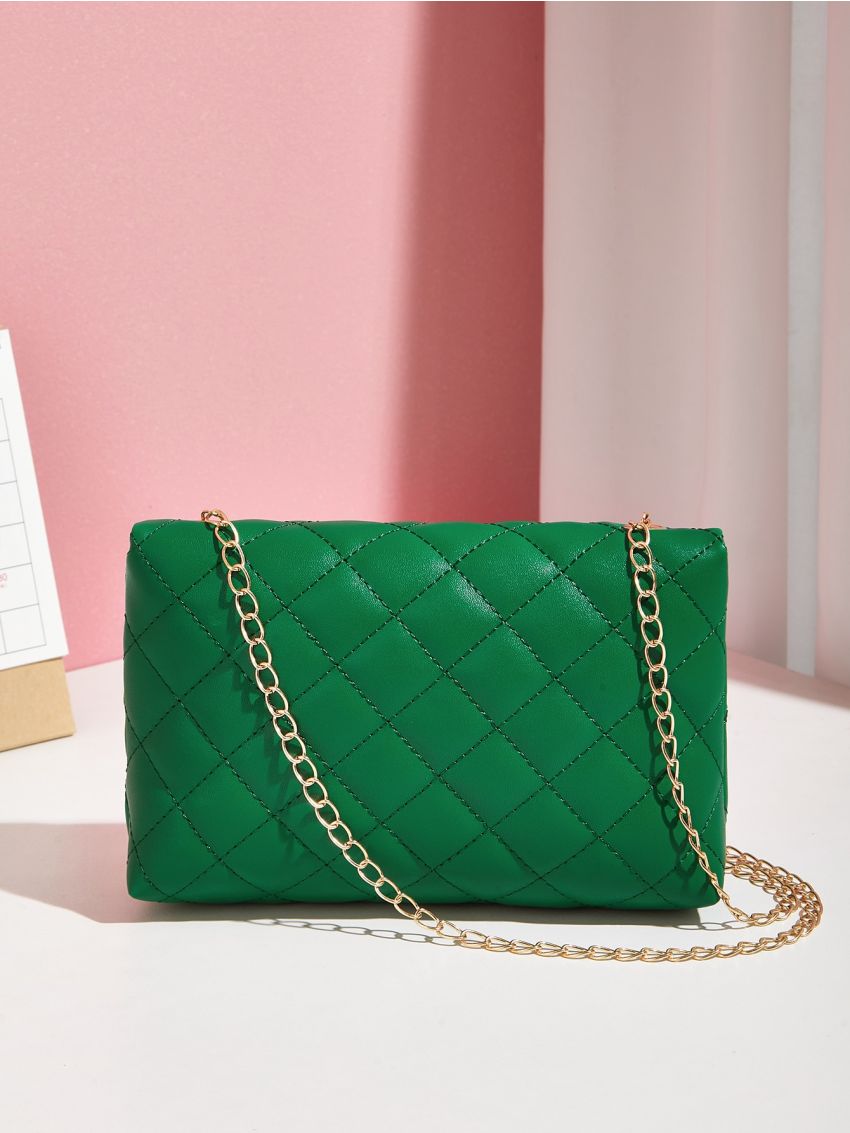 Geometric Quilted Chain Square Bag