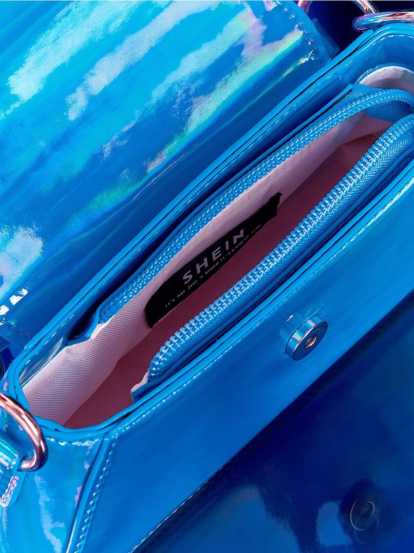Mini Holographic Top Handle Flap Baguette Bag