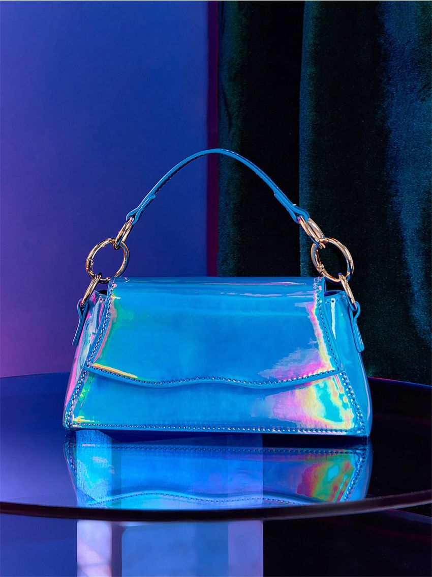 Mini Holographic Top Handle Flap Baguette Bag