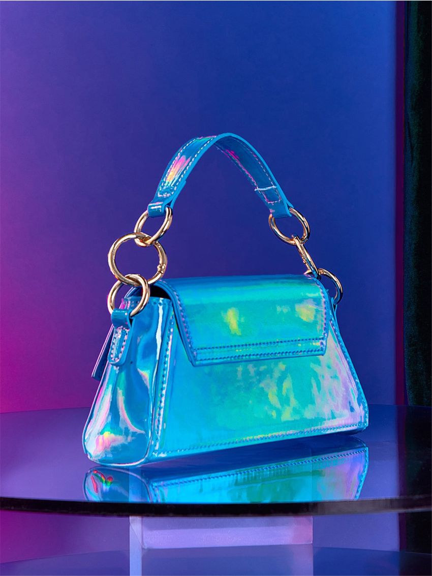Mini Holographic Top Handle Flap Baguette Bag