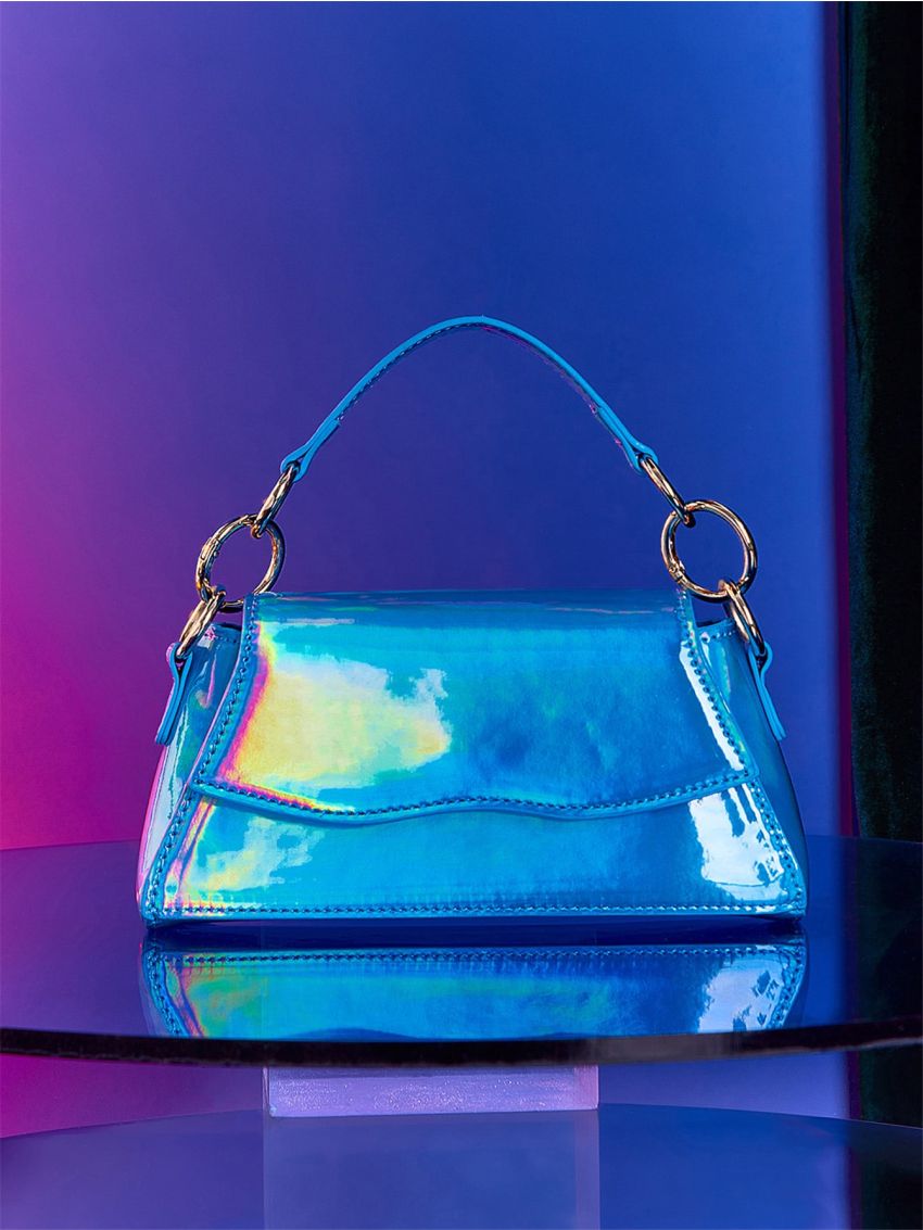 Mini Holographic Top Handle Flap Baguette Bag