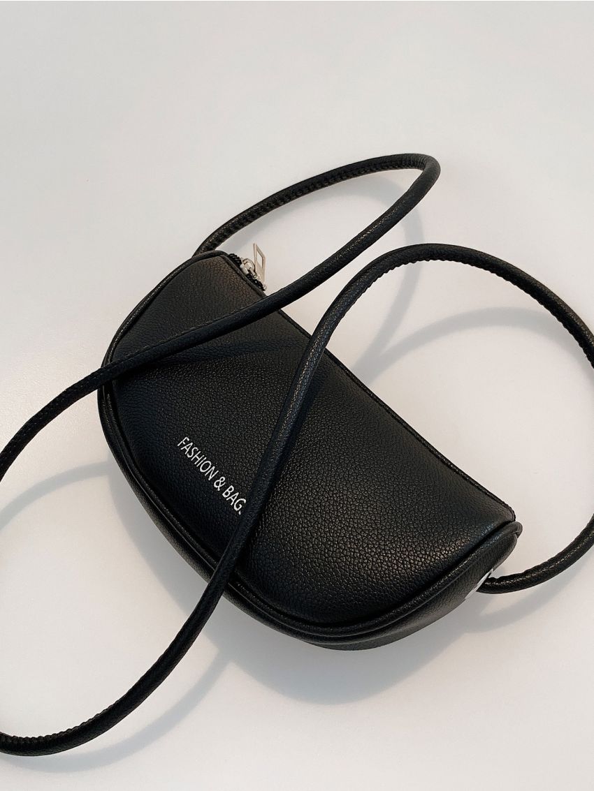 Mini Neon-Green Letter Graphic Litchi Embossed Saddle Bag