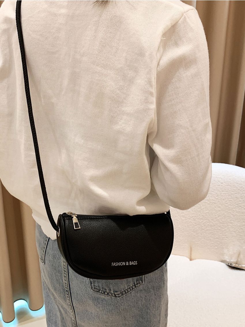 Mini Neon-Green Letter Graphic Litchi Embossed Saddle Bag