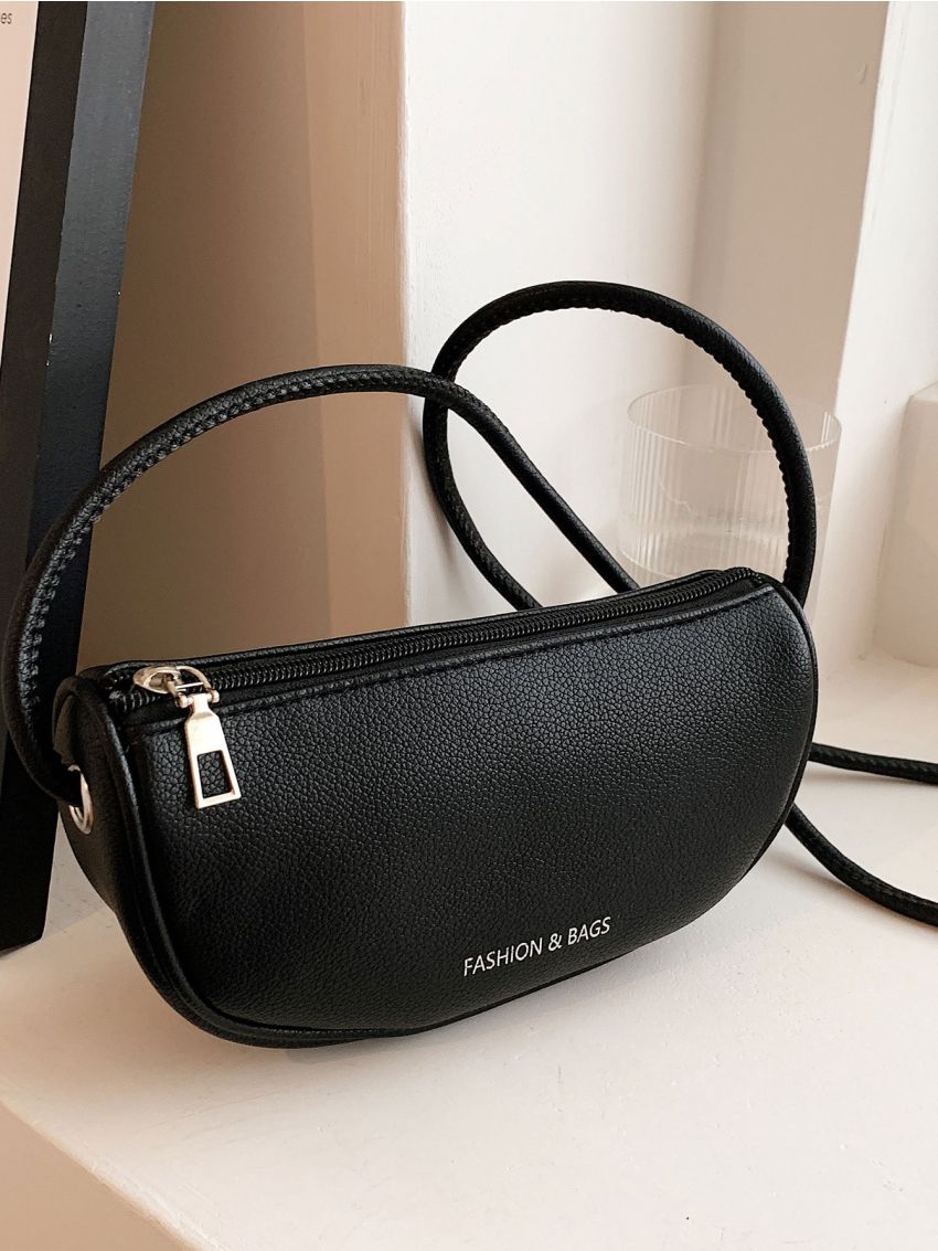 Mini Neon-Green Letter Graphic Litchi Embossed Saddle Bag