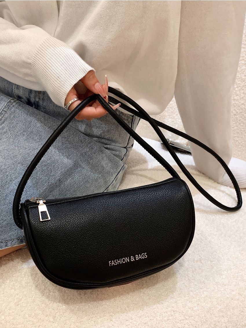 Mini Neon-Green Letter Graphic Litchi Embossed Saddle Bag