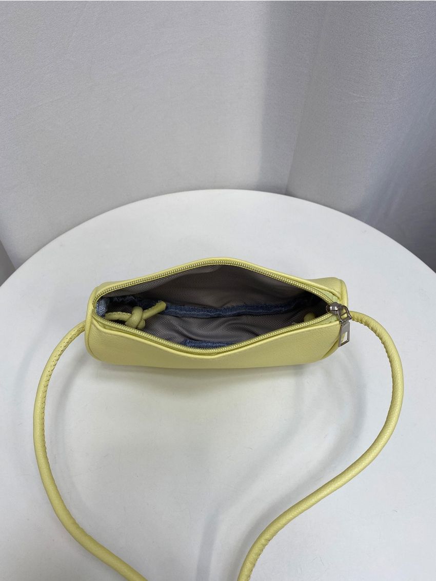 Mini Neon-Green Letter Graphic Litchi Embossed Saddle Bag