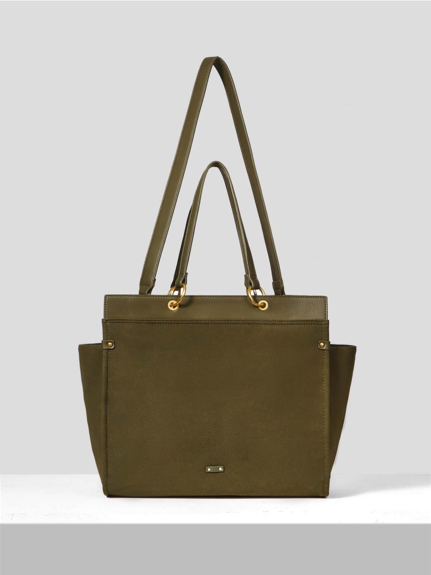 Minimalist Letter Detail Shoulder Tote Bag