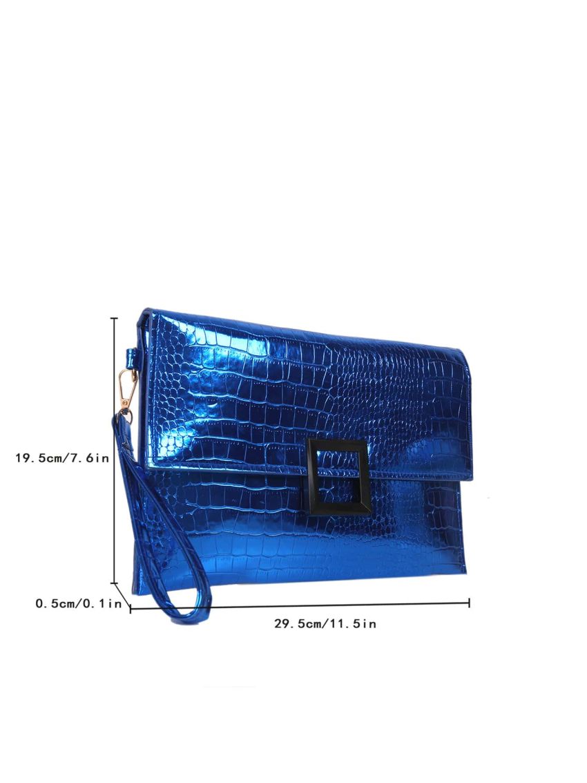 Neon Blue Crocodile Embossed Square Bag