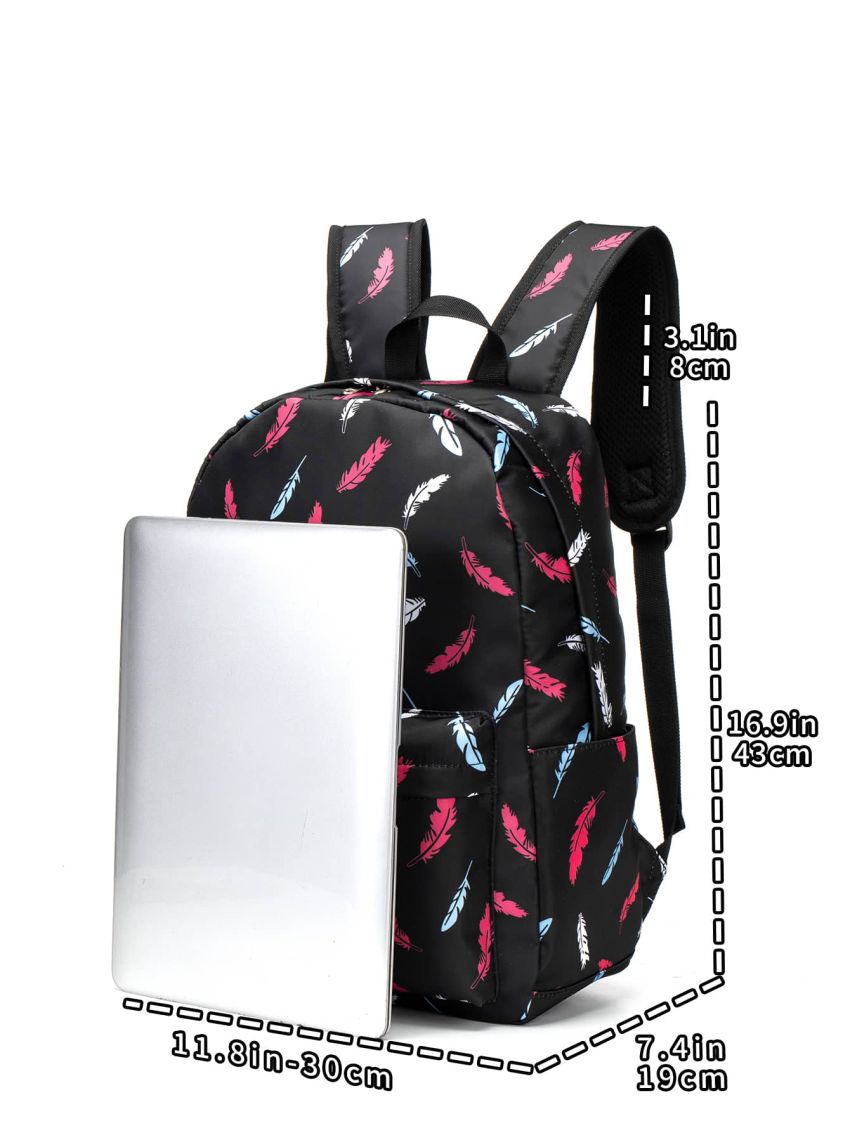 Feather Pattern Functional Backpack