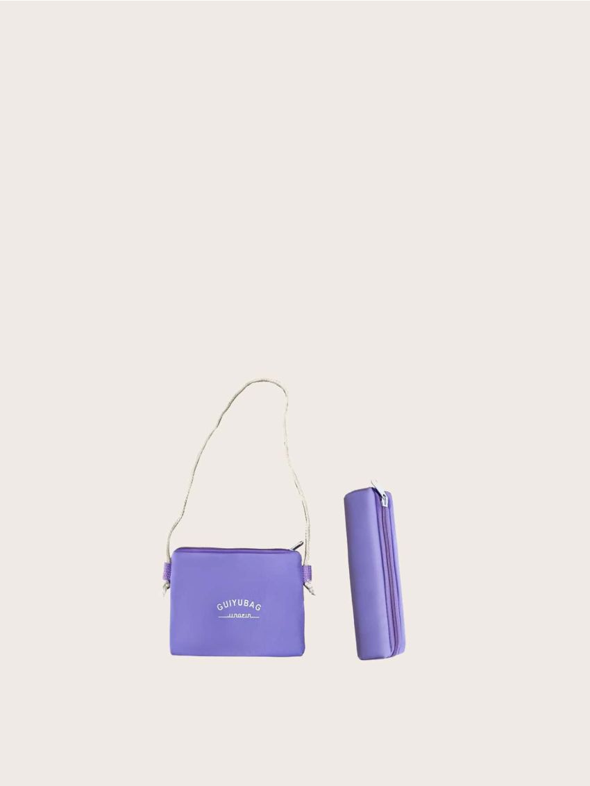 5pcs Colorblock Letter & Lace Up Decor Backpack Set