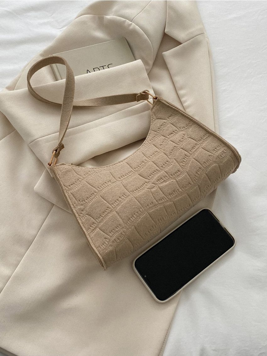 Crocodile Embossed Felt Baguette Bag