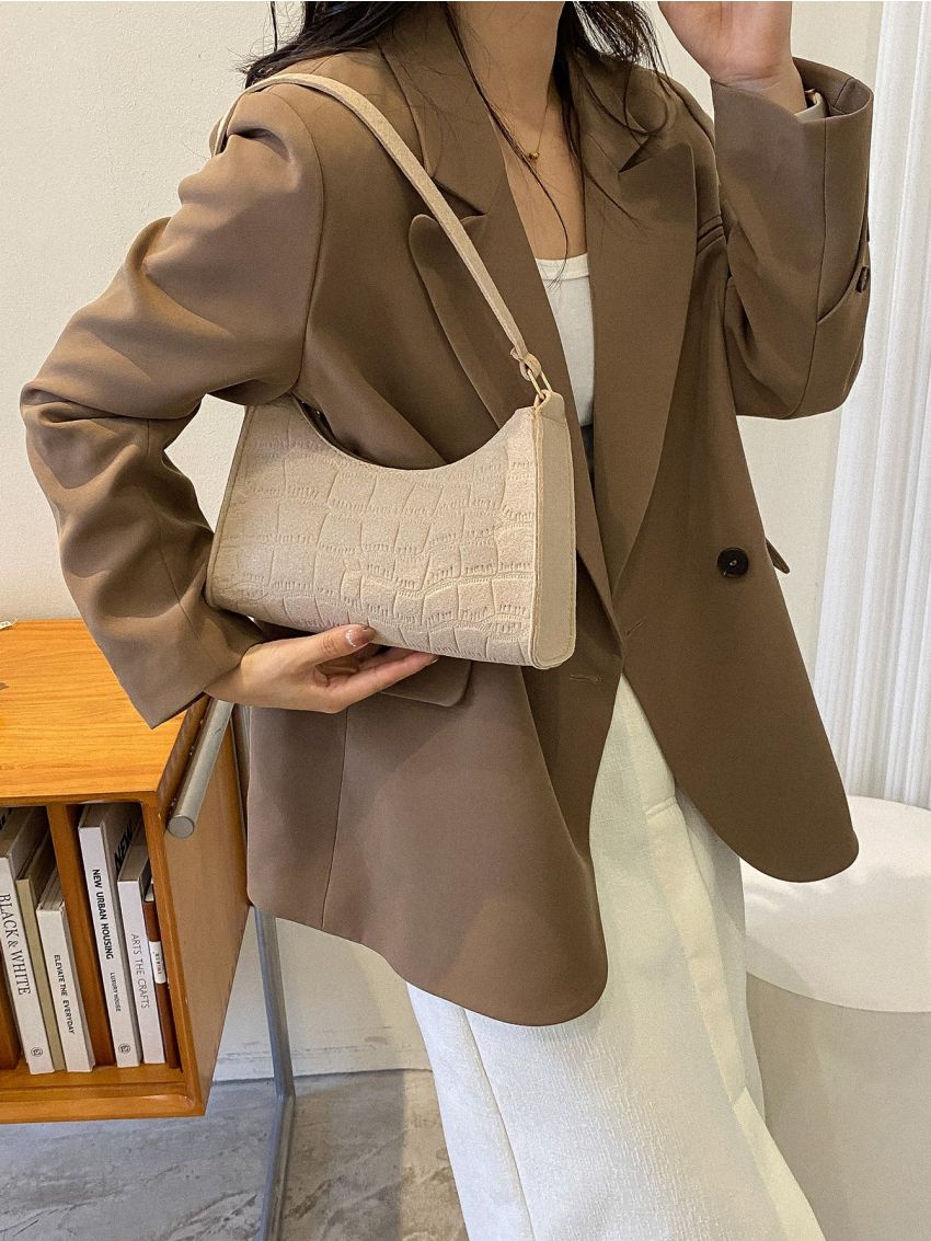 Crocodile Embossed Felt Baguette Bag