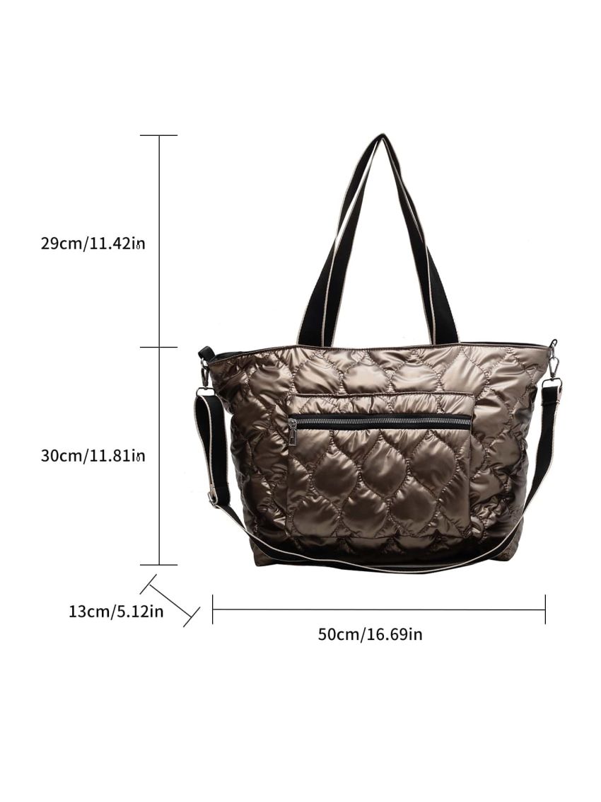 Metallic Quilted Shoulder Tote Bag for Women