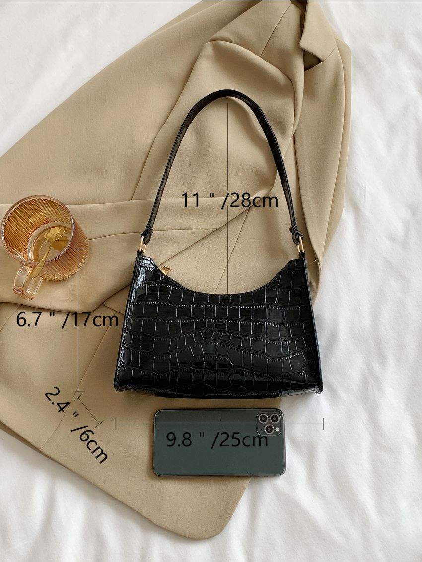 Croc Embossed Baguette Bag