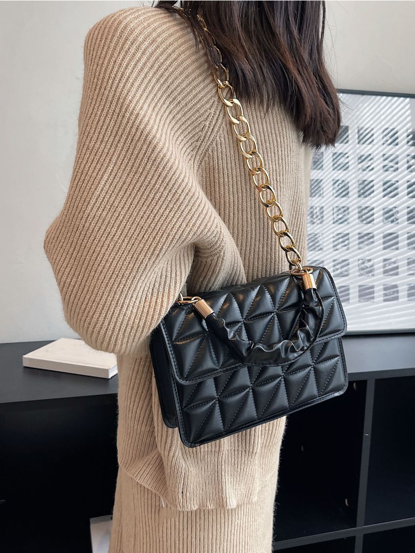 Geometric Quilted Chain Square Bag